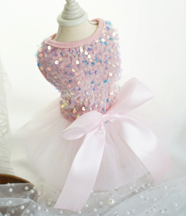KFX-5562429 Princess Pet Wedding Dress for Dogs & Cats in Pink Sequin Gauze - Sizes XS to XL