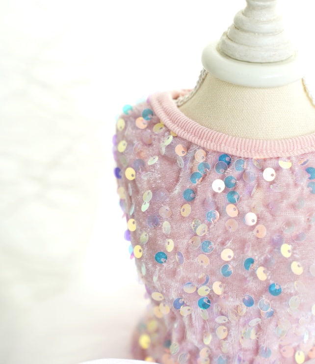 KFX-5562429 Princess Pet Wedding Dress for Dogs & Cats in Pink Sequin Gauze - Sizes XS to XL