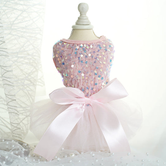 KFX-5562429 Princess Pet Wedding Dress for Dogs & Cats in Pink Sequin Gauze - Sizes XS to XL