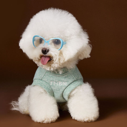 KFX-5564605 Bichon Maltese Sleeveless Sweater Featuring Three-Dimensional Bear Head Design in Blue and Green
