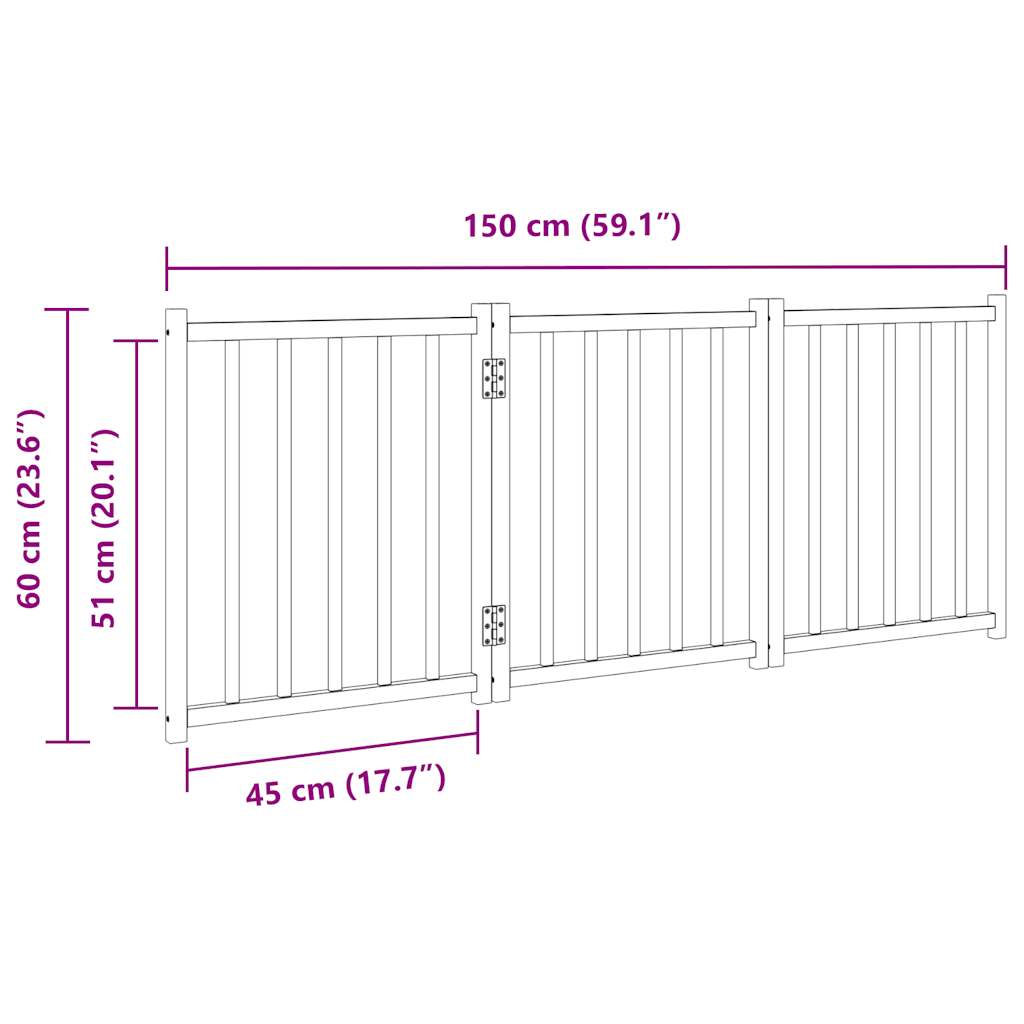 KFX-5565117 Foldable 3-Piece Dog Gate, 150 cm, Solid Fir Wood, Easy Install, Durable Design