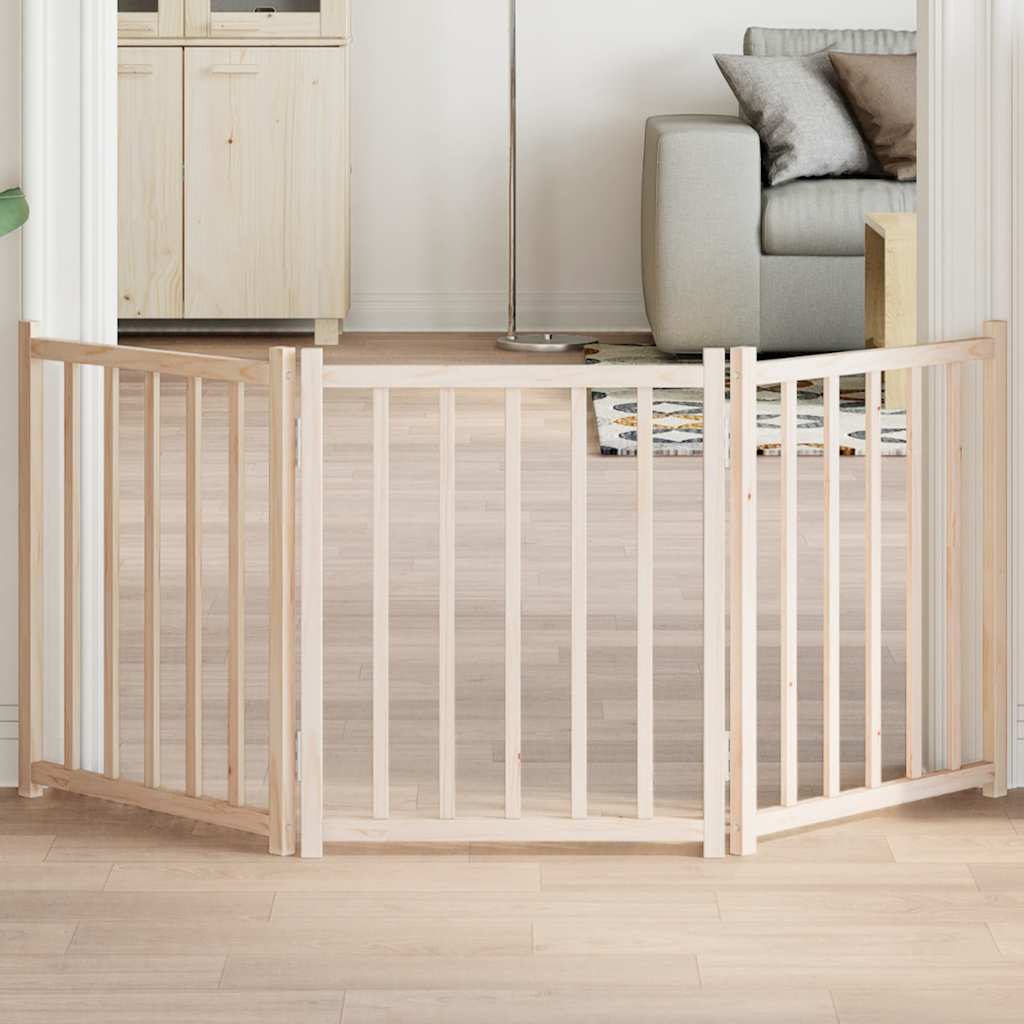 KFX-5565117 Foldable 3-Piece Dog Gate, 150 cm, Solid Fir Wood, Easy Install, Durable Design