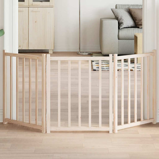 KFX-5565117 Foldable 3-Piece Dog Gate, 150 cm, Solid Fir Wood, Easy Install, Durable Design
