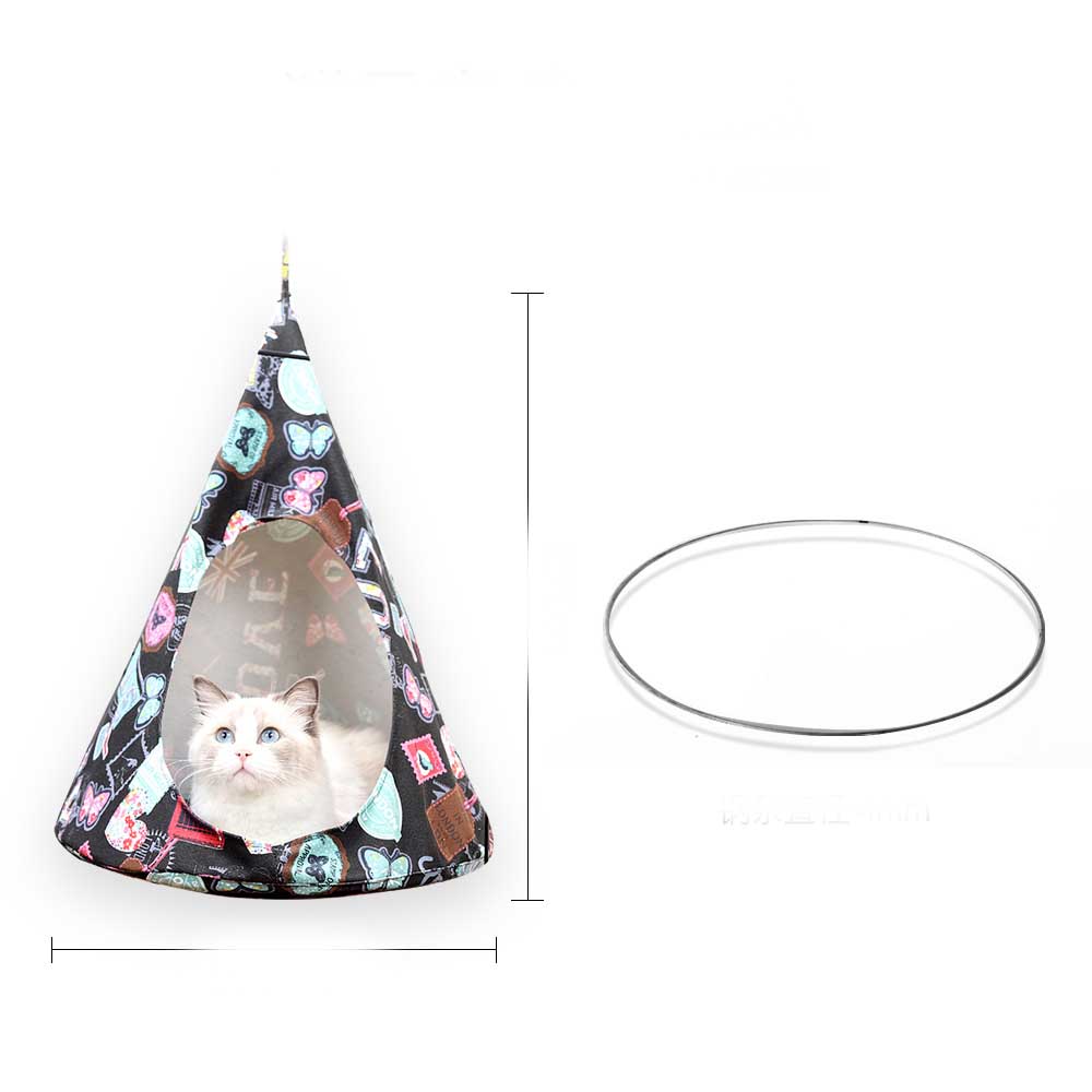 KFX-5567421 Christmas Cone Canvas Cat Hammock for Cozy Rest and Sleep - Green and Black, 44cm Diameter, 56cm Height