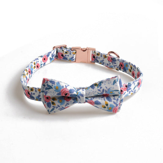 KFX-5568061 Rose Gold Buckle Bow Pet Collar with Adjustable Size and Matching Leash