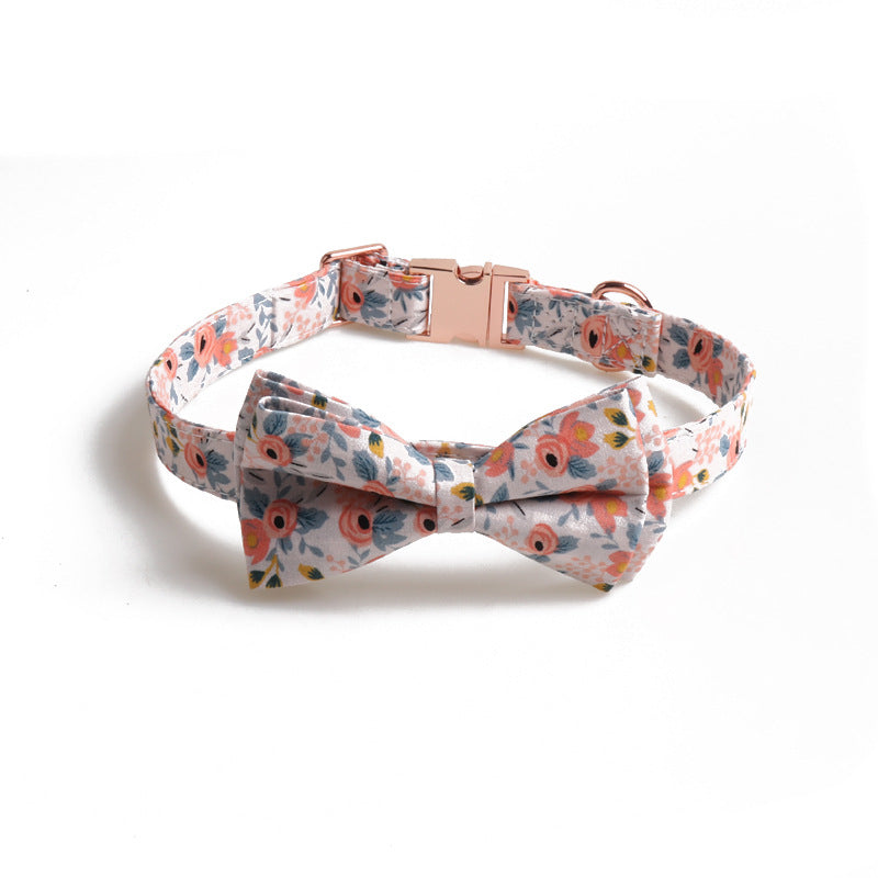 KFX-5568061 Rose Gold Buckle Bow Pet Collar with Adjustable Size and Matching Leash