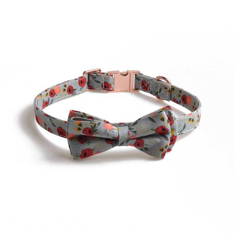 KFX-5568061 Rose Gold Buckle Bow Pet Collar with Adjustable Size and Matching Leash