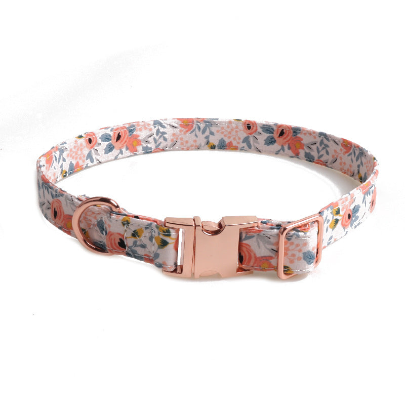 KFX-5568061 Rose Gold Buckle Bow Pet Collar with Adjustable Size and Matching Leash