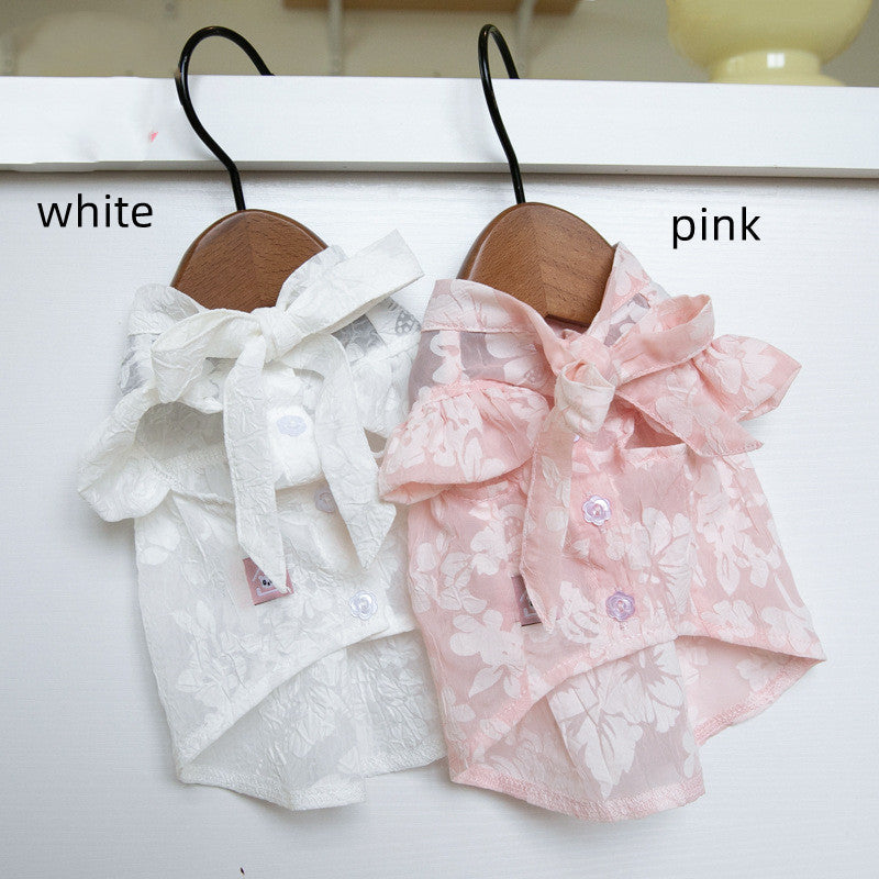 KFX-5573181 Cat Tie Bow Collar Dress - Polyester Skirt in White and Pink, Sizes XXS to 3XL