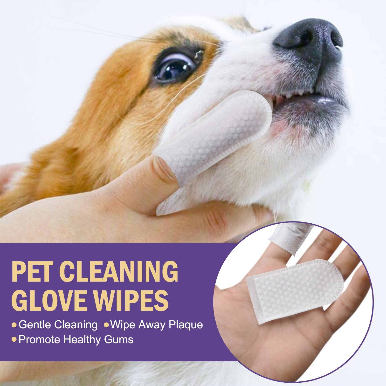 KFX-5573437 Gentle Pet Cleaning Gloves and Wet Wipes for Teeth Care, Tartar Removal, and Odor Control - 50 Pack