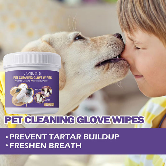 KFX-5573437 Gentle Pet Cleaning Gloves and Wet Wipes for Teeth Care, Tartar Removal, and Odor Control - 50 Pack