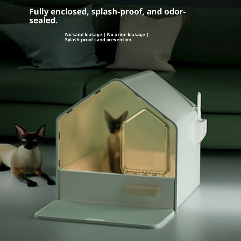 KFX-5575229 Fully Enclosed Drawer-Style Cat Litter Box in Tiffany Blue, Fiery Red, and Gentleman Gray