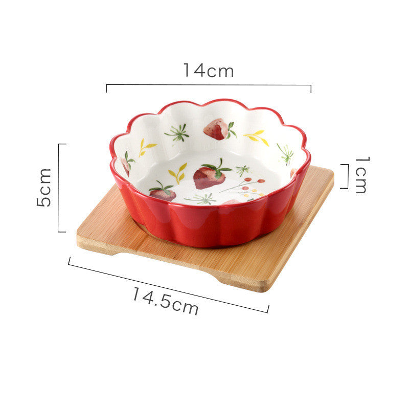 KFX-5577533 Ceramic Pet Bowl with Bamboo Wood Tray - 450ml Capacity for Cats and Dogs