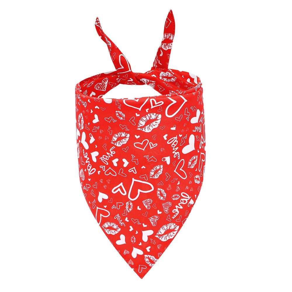 KFX-5578941 Valentine's Day Cartoon Pet Scarf - Triangle Design, Polyester Material, Multiple Styles
