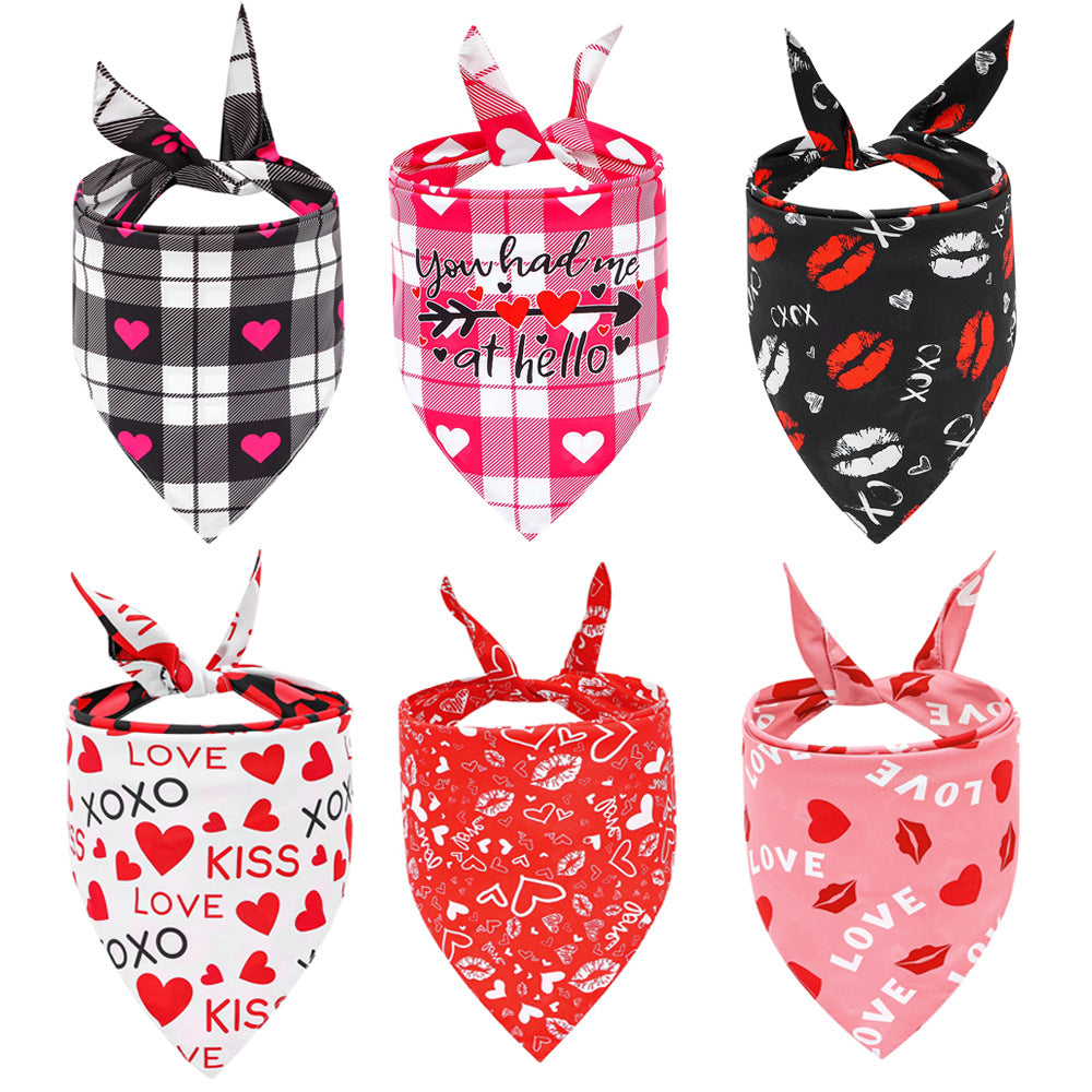KFX-5578941 Valentine's Day Cartoon Pet Scarf - Triangle Design, Polyester Material, Multiple Styles