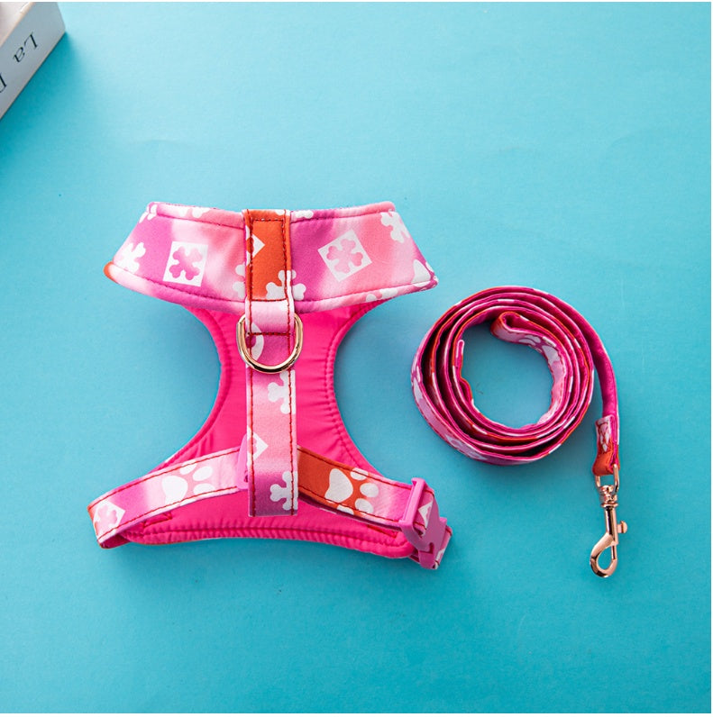 KFX-5580605 Fashionable Pet Harness with Traction Rope for Dogs - Available in Red, Blue, and Pink