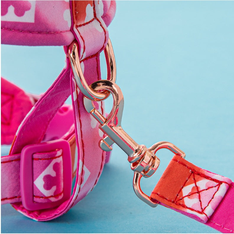 KFX-5580605 Fashionable Pet Harness with Traction Rope for Dogs - Available in Red, Blue, and Pink