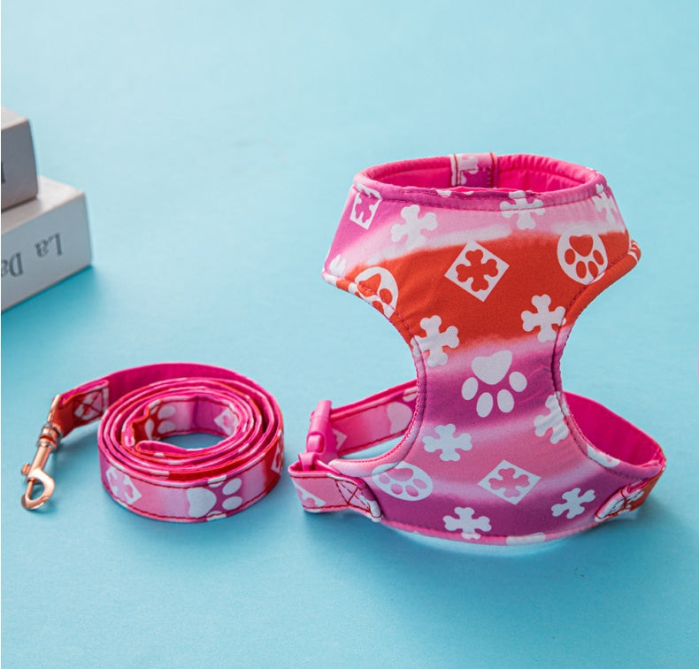 KFX-5580605 Fashionable Pet Harness with Traction Rope for Dogs - Available in Red, Blue, and Pink
