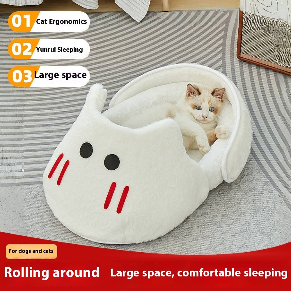 KFX-5581373 Cozy Rabbit Slippers Cat Nest - Four Seasons Universal Mat for Cats in Snow White and Elegant Gray