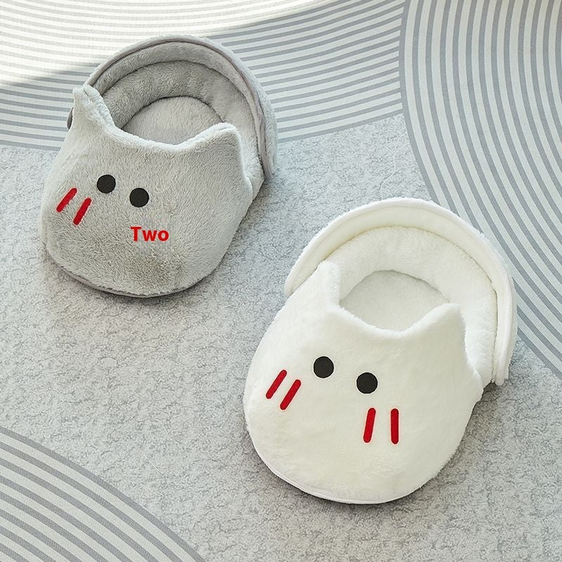 KFX-5581373 Cozy Rabbit Slippers Cat Nest - Four Seasons Universal Mat for Cats in Snow White and Elegant Gray