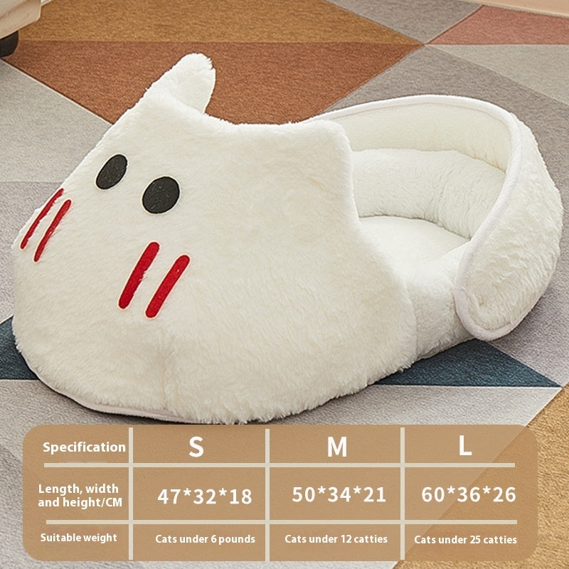 KFX-5581373 Cozy Rabbit Slippers Cat Nest - Four Seasons Universal Mat for Cats in Snow White and Elegant Gray