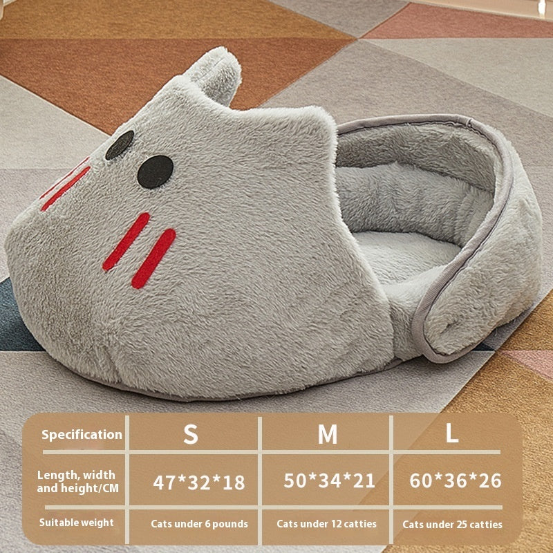 KFX-5581373 Cozy Rabbit Slippers Cat Nest - Four Seasons Universal Mat for Cats in Snow White and Elegant Gray
