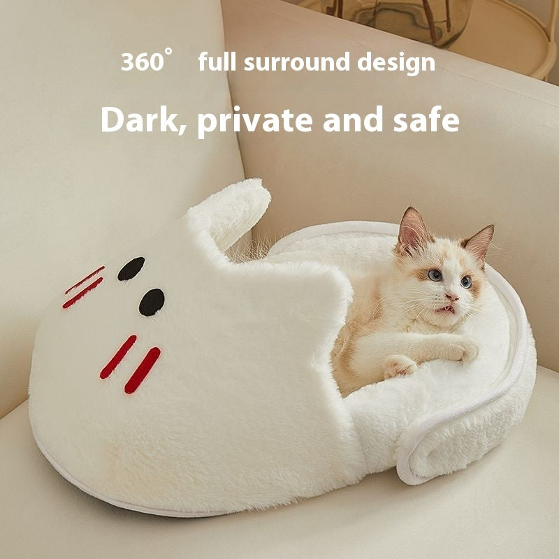 KFX-5581373 Cozy Rabbit Slippers Cat Nest - Four Seasons Universal Mat for Cats in Snow White and Elegant Gray
