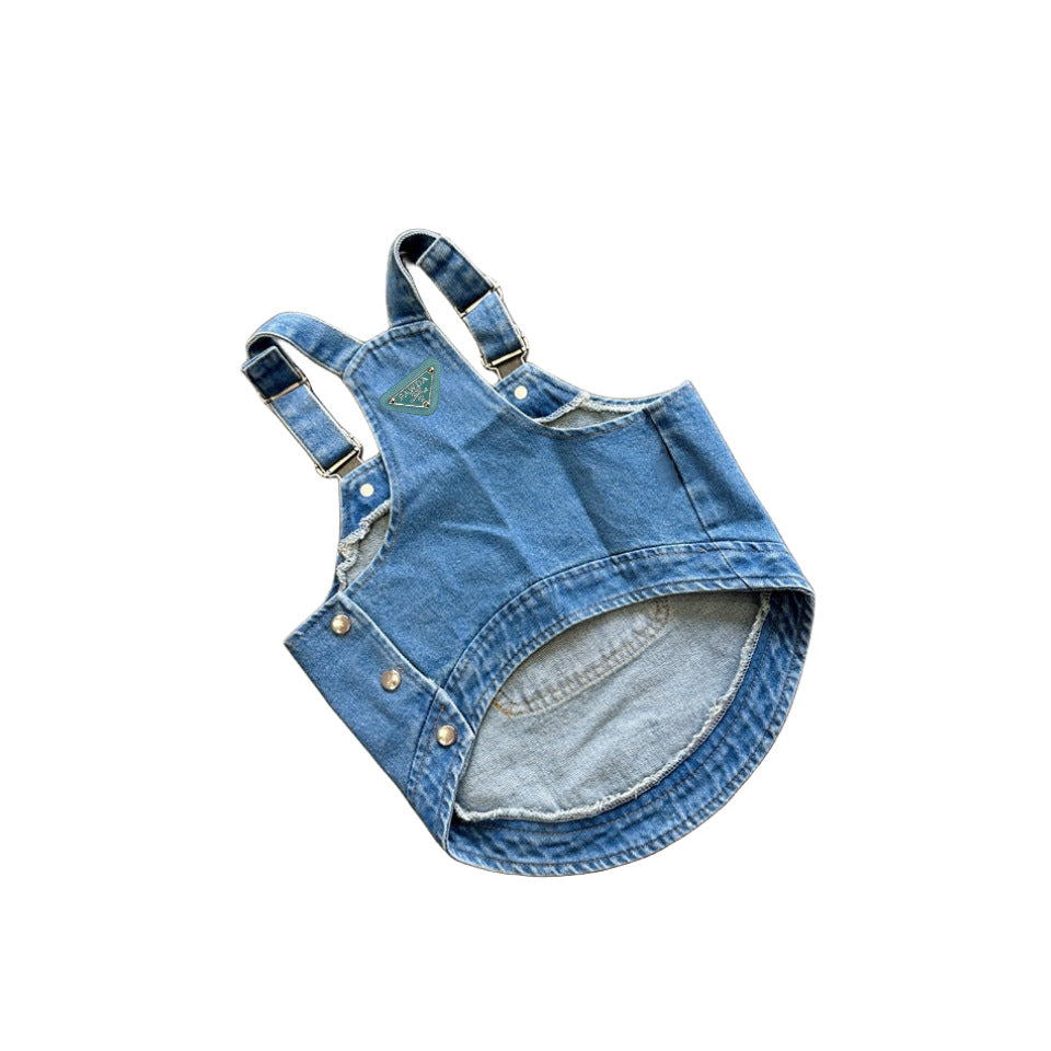 KFX-5581885 Stylish Removable Denim Pet Suspender Skirt with Matching Hat for Dogs