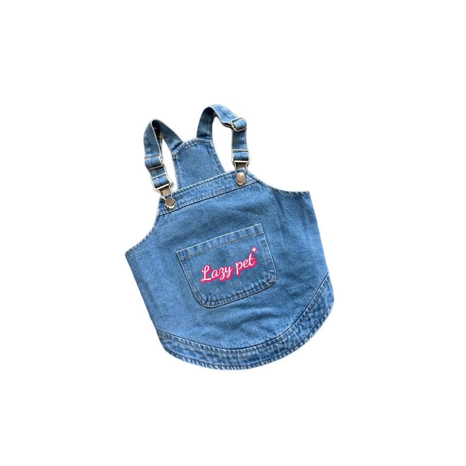 KFX-5581885 Stylish Removable Denim Pet Suspender Skirt with Matching Hat for Dogs