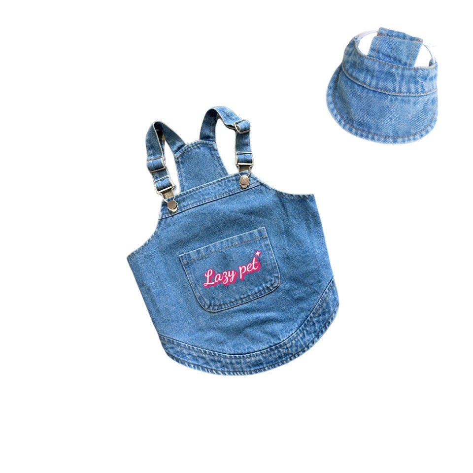 KFX-5581885 Stylish Removable Denim Pet Suspender Skirt with Matching Hat for Dogs