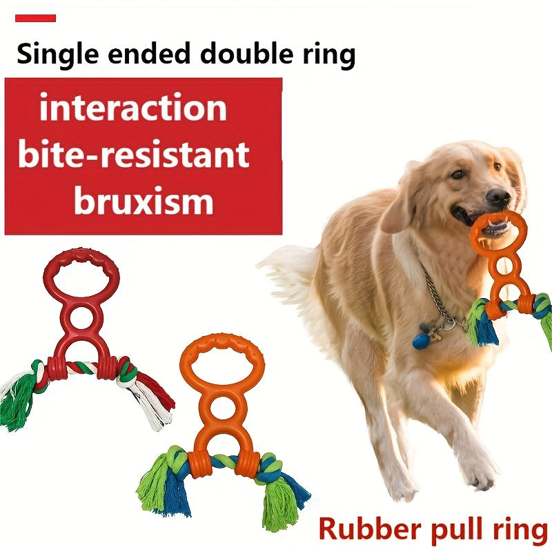 KFX-5584573 Durable Rubber Interactive Dog Toy with Two Loops and Half Drawstring for Chewing and Outdoor Play