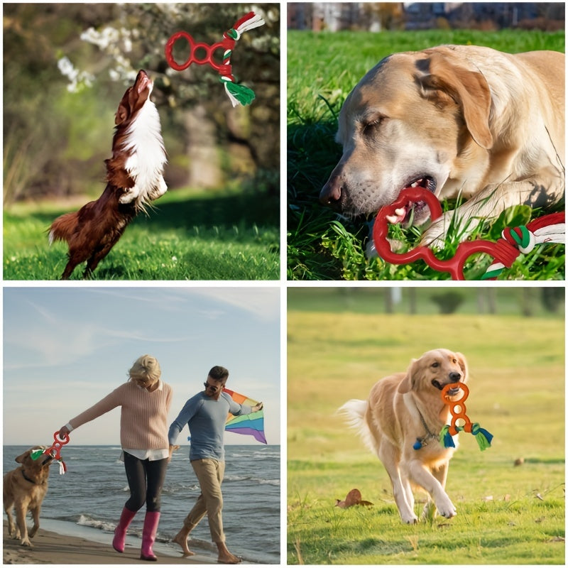 KFX-5584573 Durable Rubber Interactive Dog Toy with Two Loops and Half Drawstring for Chewing and Outdoor Play