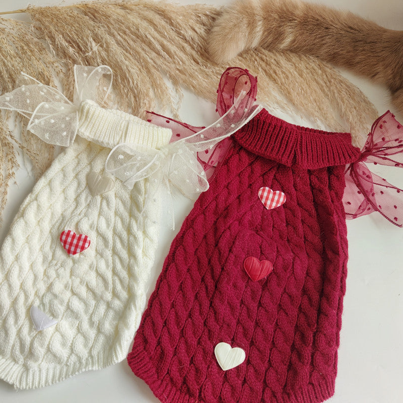 KFX-5585085 Cozy Pet Sweater in Wine Red and Off White for Winter Comfort
