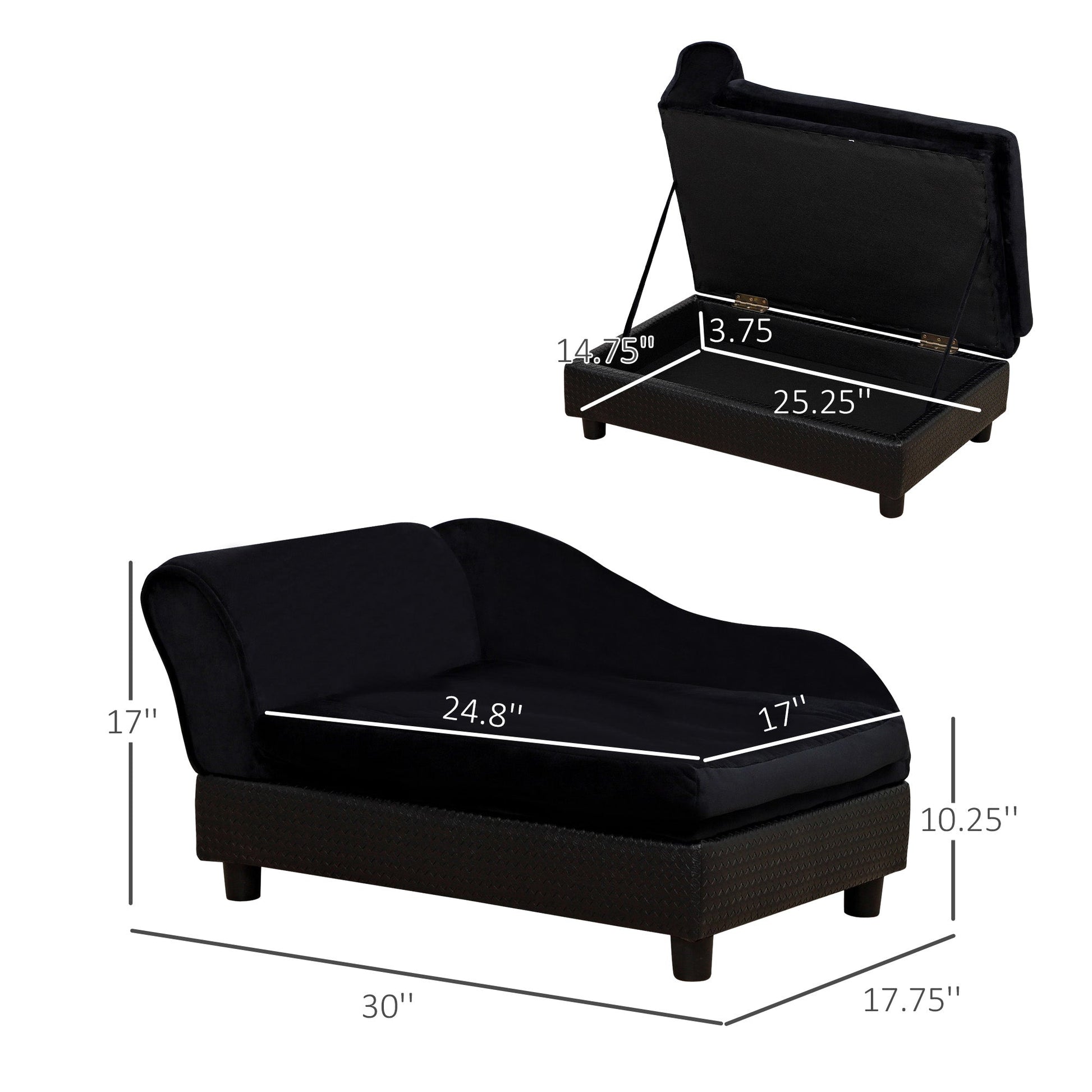 KFX-5585725 Pet Sofa Bed with Storage for Cats and Small Dogs, Cushioned Black Couch with Tufted Design