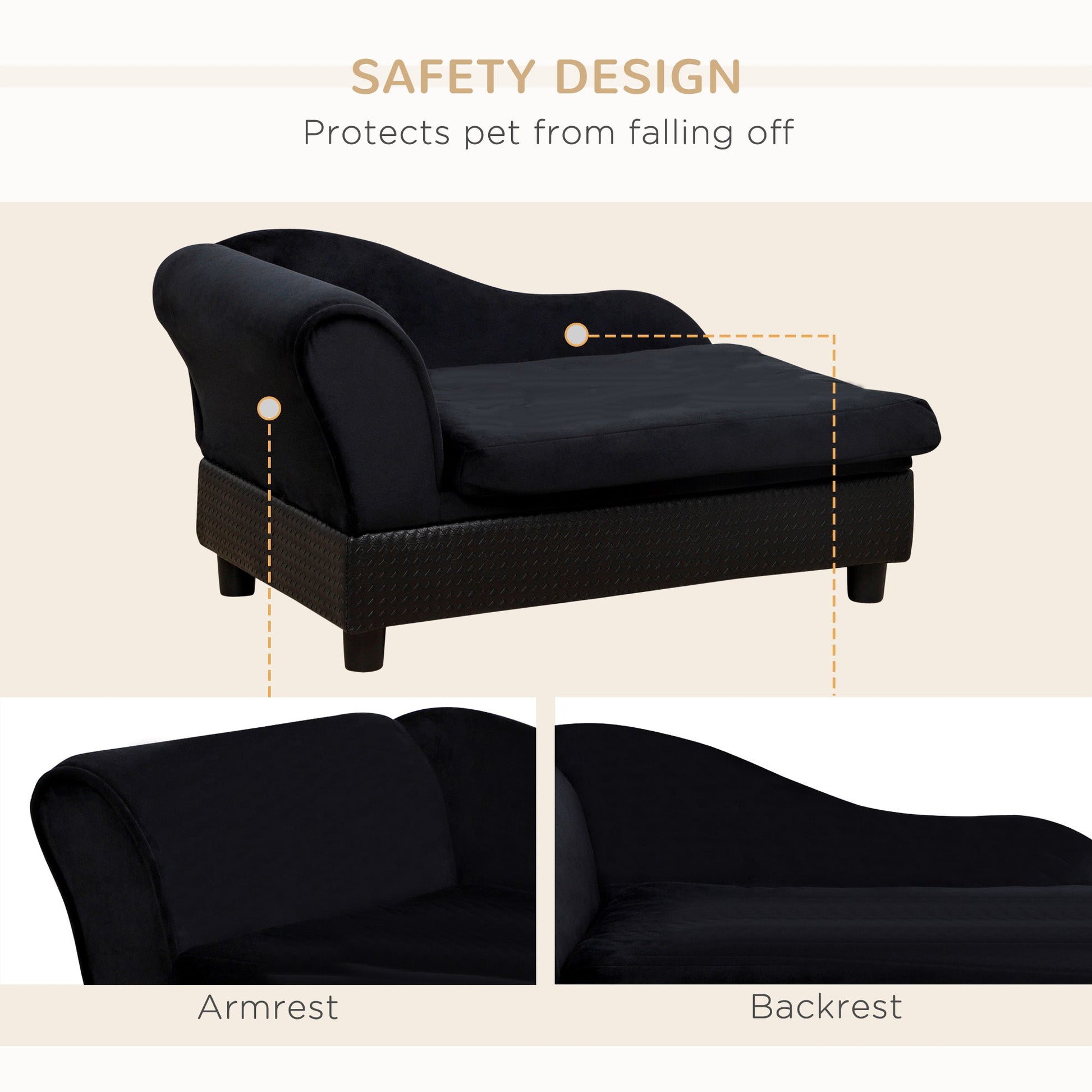 KFX-5585725 Pet Sofa Bed with Storage for Cats and Small Dogs, Cushioned Black Couch with Tufted Design
