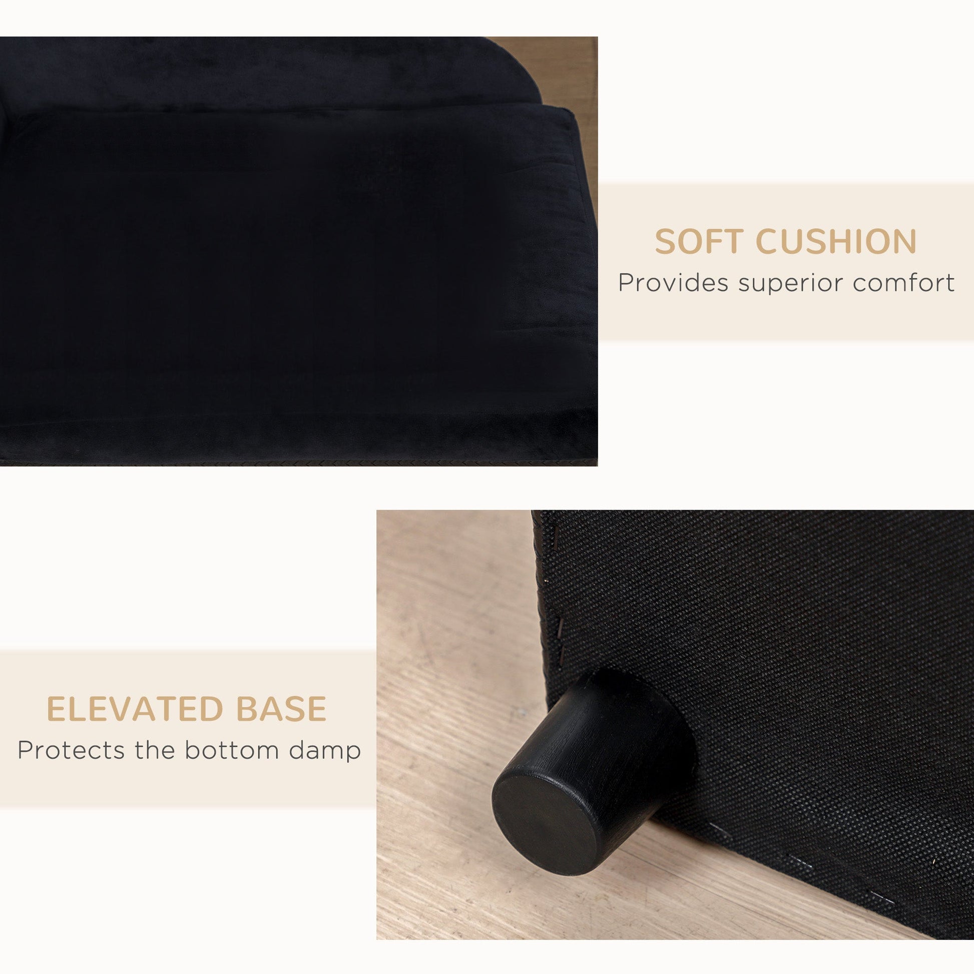 KFX-5585725 Pet Sofa Bed with Storage for Cats and Small Dogs, Cushioned Black Couch with Tufted Design