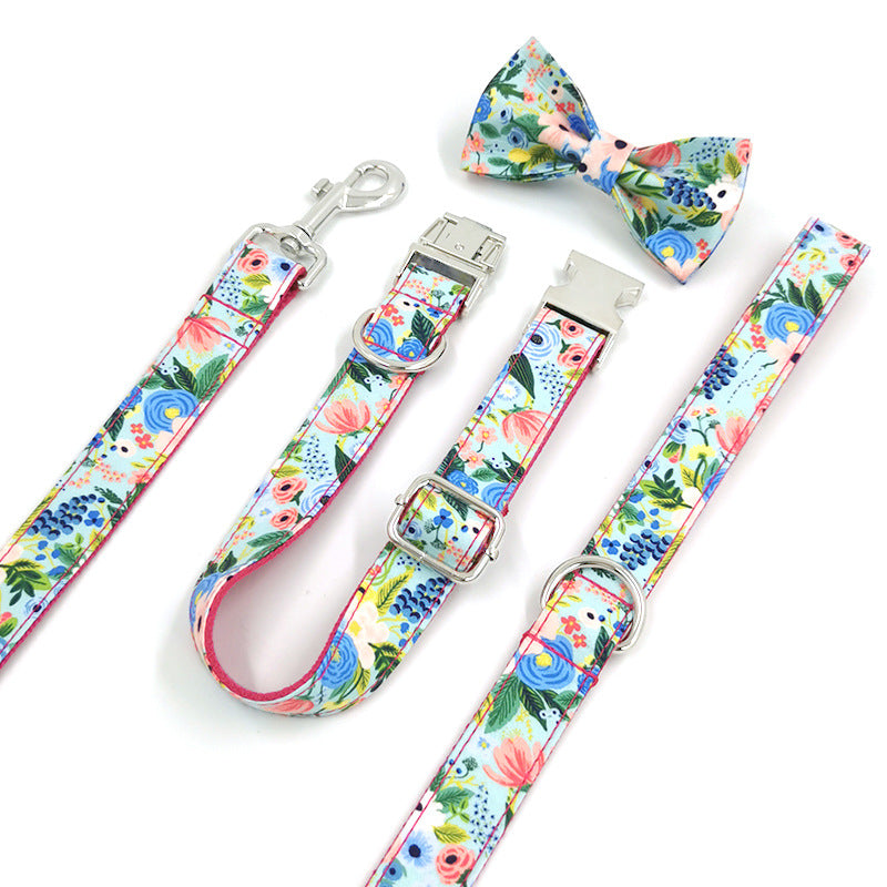 KFX-5586877 Red Midsummer Garden Dog Collar with Bow Tie and Leash Set