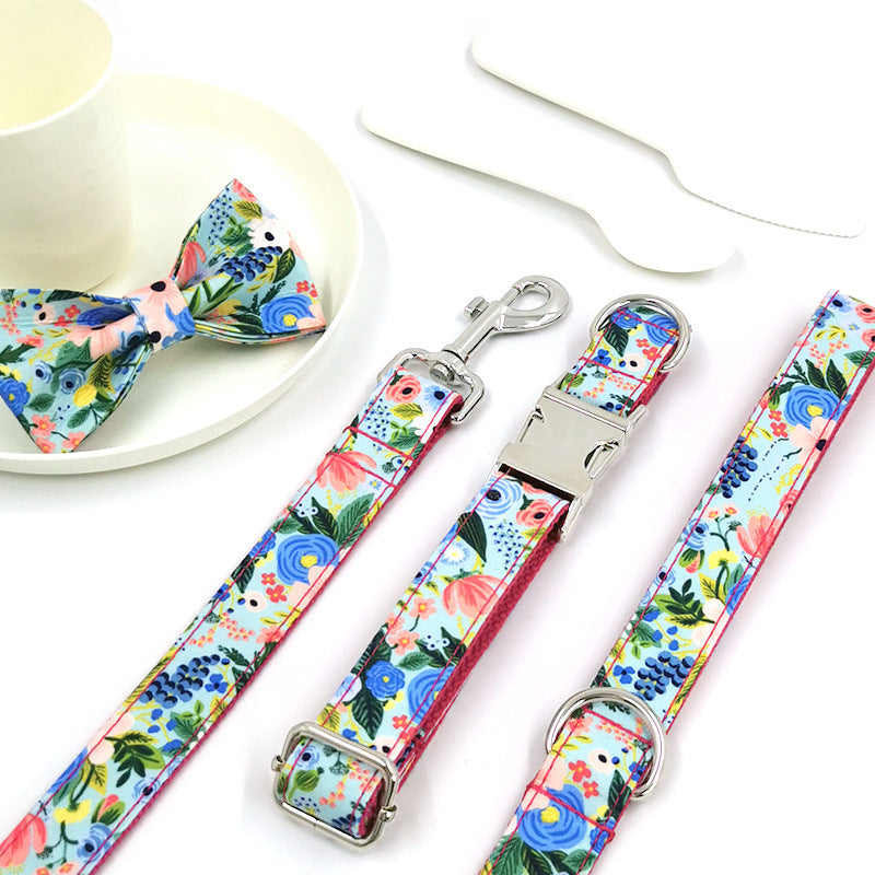 KFX-5586877 Red Midsummer Garden Dog Collar with Bow Tie and Leash Set