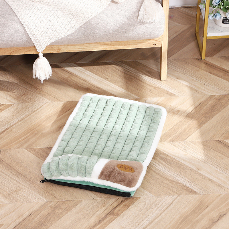 KFX-5588925 Large Grid Rabbit Fur Pet Floor Mat in Caramel, Light Green, and Lavender Purple - Multiple Sizes Available