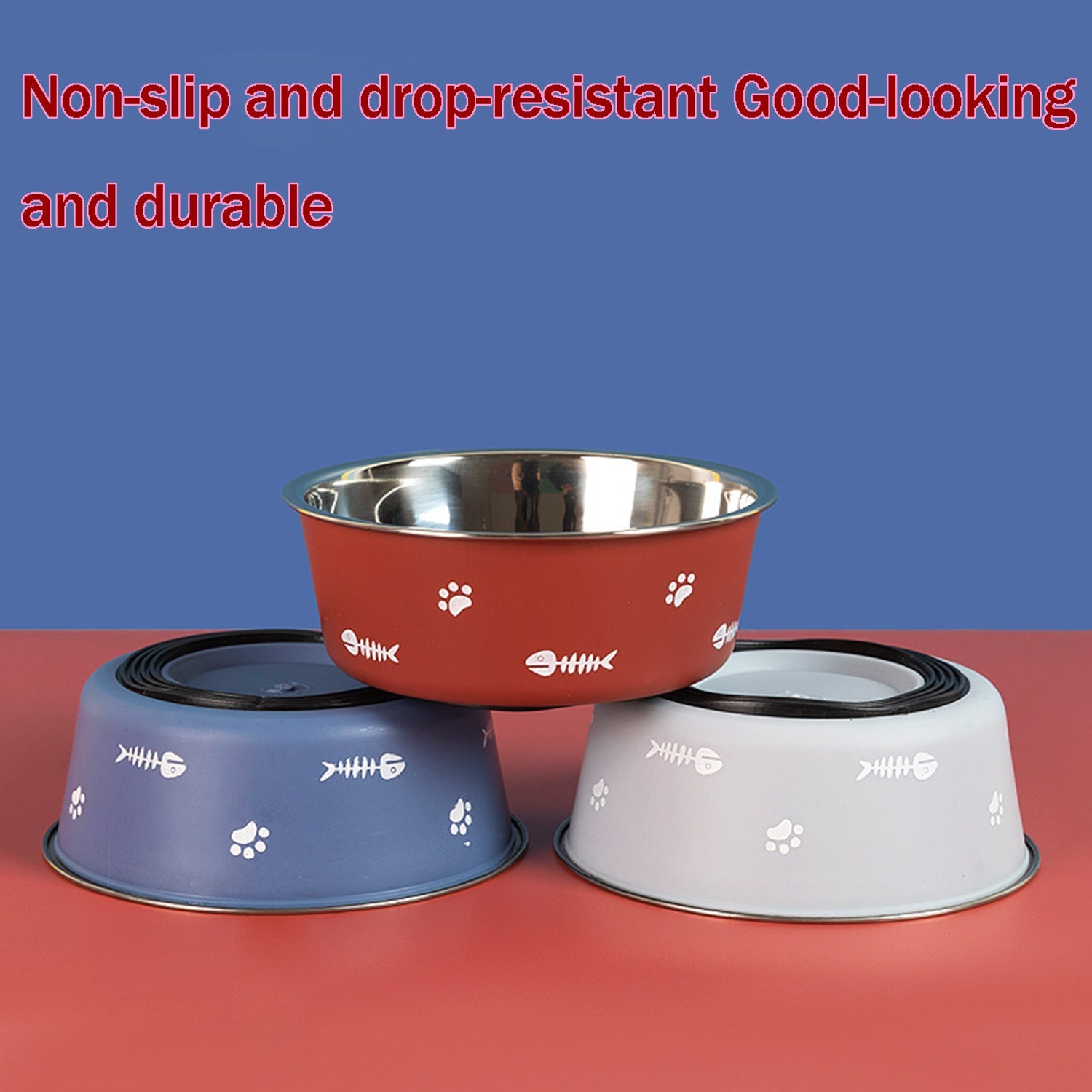 KFX-5590333 Double-Walled Stainless Steel Non-Slip Pet Bowl with Suction Base, Scandinavian Design - Multiple Sizes Available