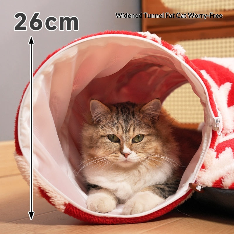 KFX-5591101 Christmas Tree Cat Tunnel Bed - Warm Flannel Pet Nest for Cats 86x26 cm