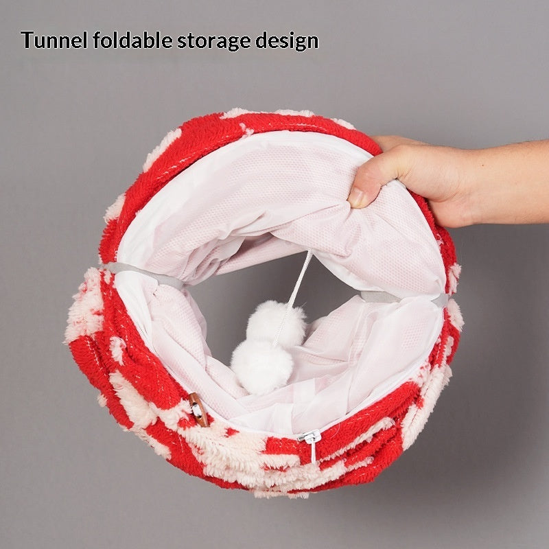 KFX-5591101 Christmas Tree Cat Tunnel Bed - Warm Flannel Pet Nest for Cats 86x26 cm