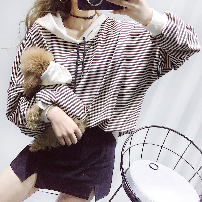 KFX-5591229 Striped Hooded Terry Cotton Pet Sweatshirt for Small Dogs and Cats