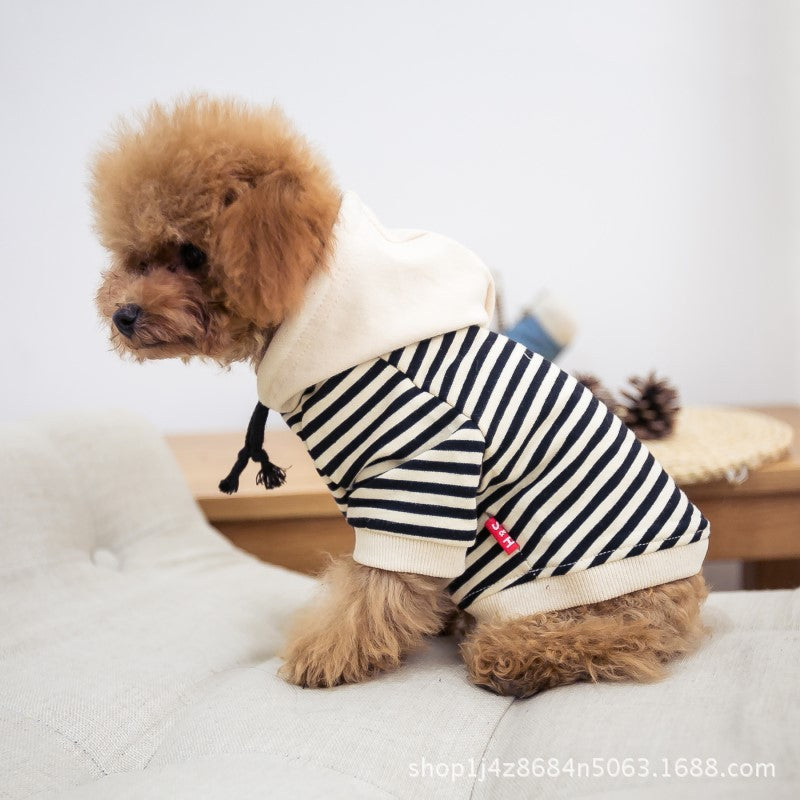 KFX-5591229 Striped Hooded Terry Cotton Pet Sweatshirt for Small Dogs and Cats