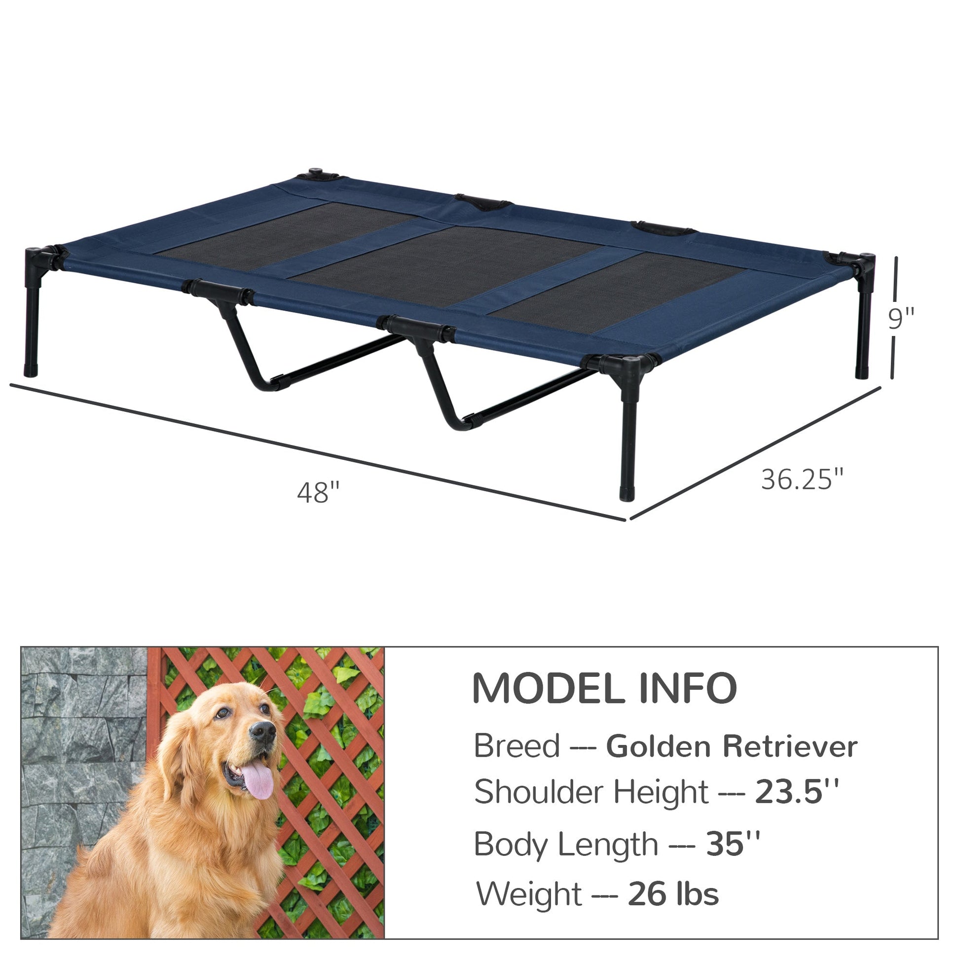 KFX-5591485 Elevated Cooling Dog Cot Bed with Breathable Mesh - Ideal for Indoor & Outdoor Use - Supports Pets Up to 110 lbs