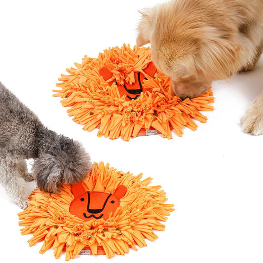 KFX-5594685 Lion Head Design Slow Feeder Training Blanket for Pets – Sniffer Pad in Orange, 41x41cm