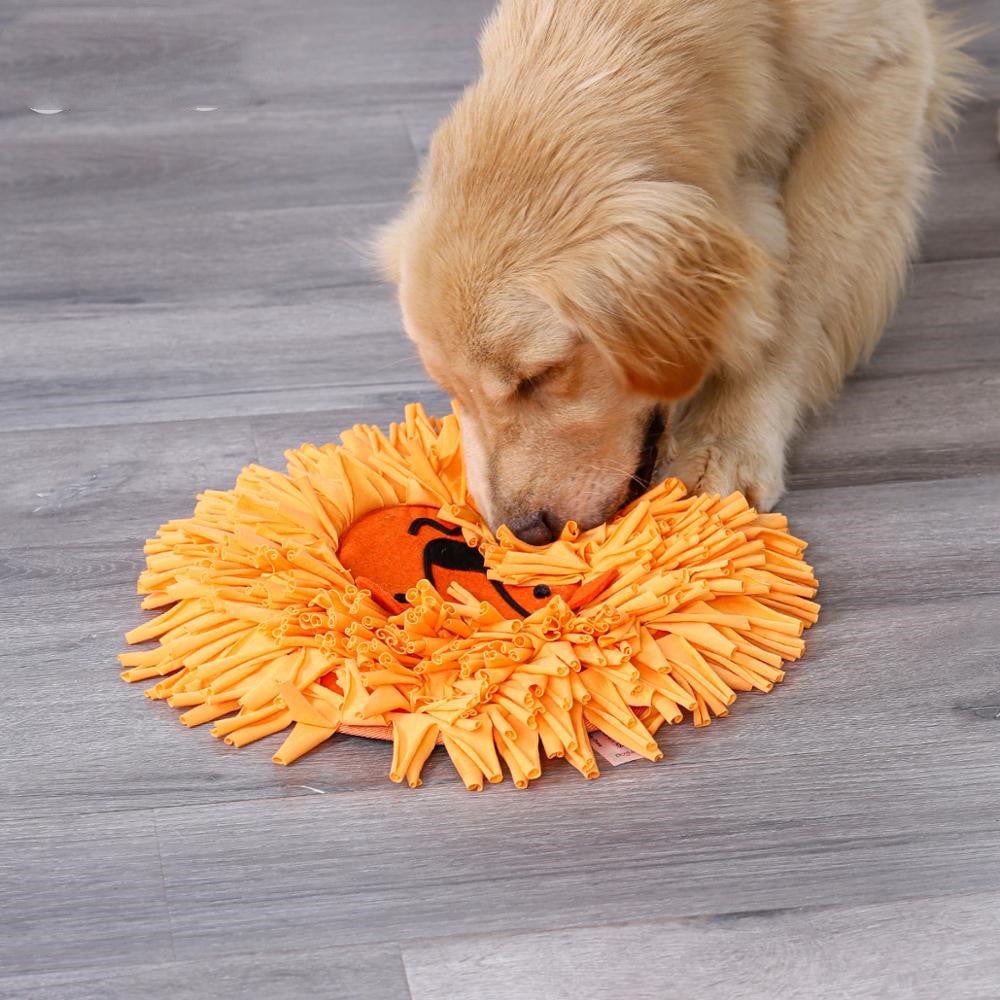 KFX-5594685 Lion Head Design Slow Feeder Training Blanket for Pets – Sniffer Pad in Orange, 41x41cm