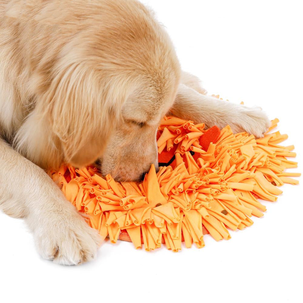 KFX-5594685 Lion Head Design Slow Feeder Training Blanket for Pets – Sniffer Pad in Orange, 41x41cm