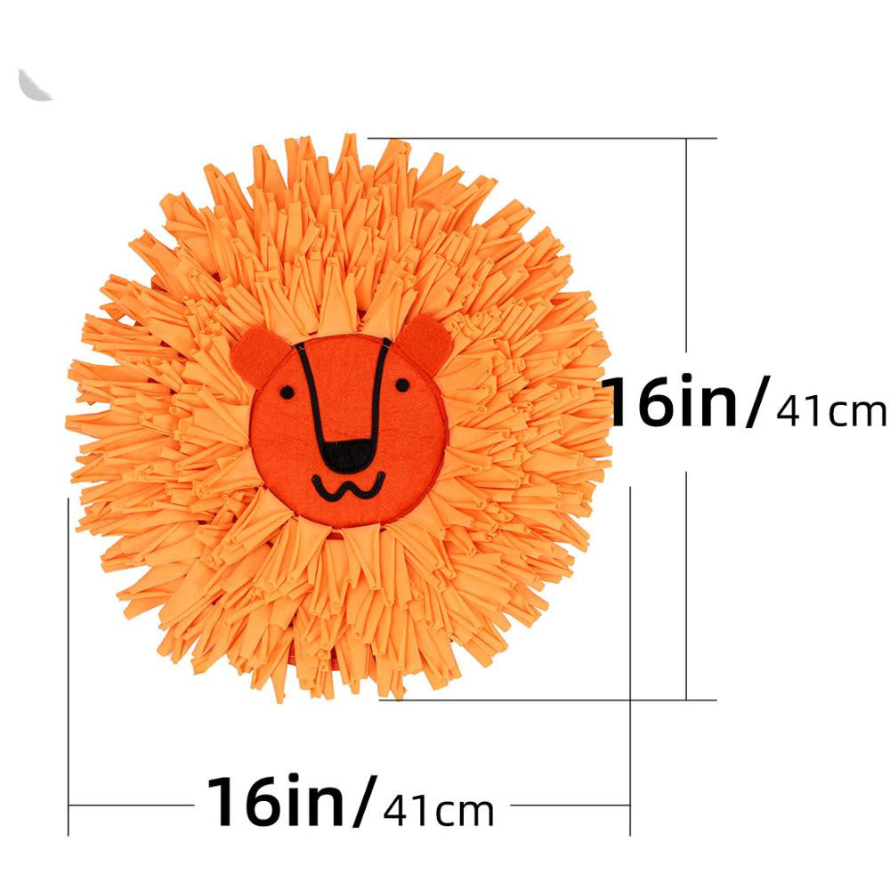 KFX-5594685 Lion Head Design Slow Feeder Training Blanket for Pets – Sniffer Pad in Orange, 41x41cm