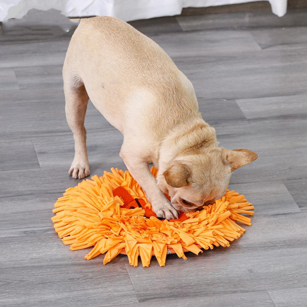 KFX-5594685 Lion Head Design Slow Feeder Training Blanket for Pets – Sniffer Pad in Orange, 41x41cm
